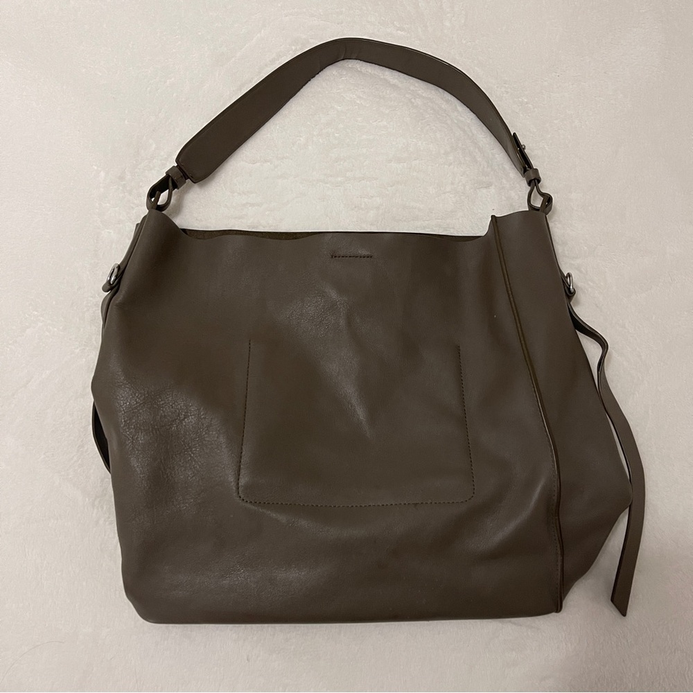 AllSaints Leather Purse in Dark Gray/Taupe